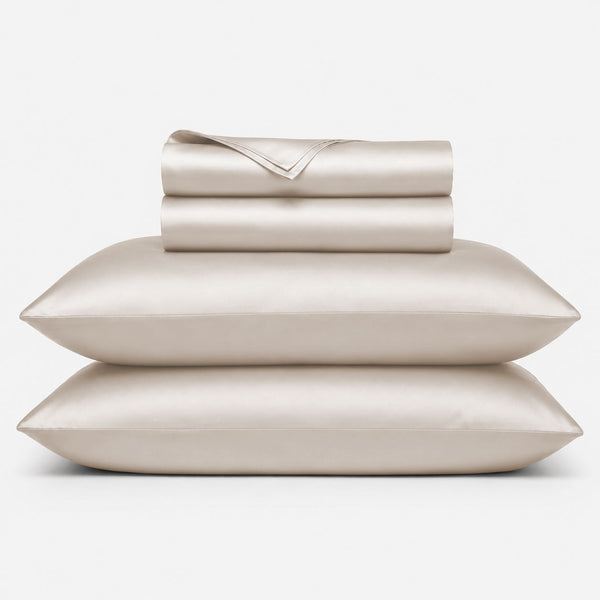 Cream 100% bamboo viscose sheet set, folded stack
