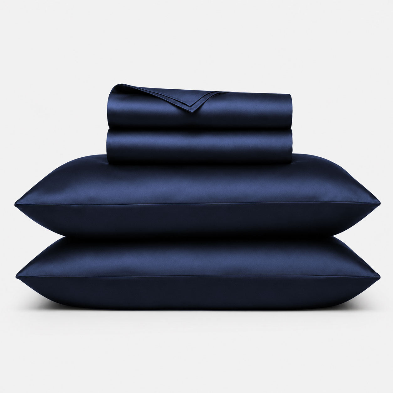 Stack of navy 100% bamboo sheets
