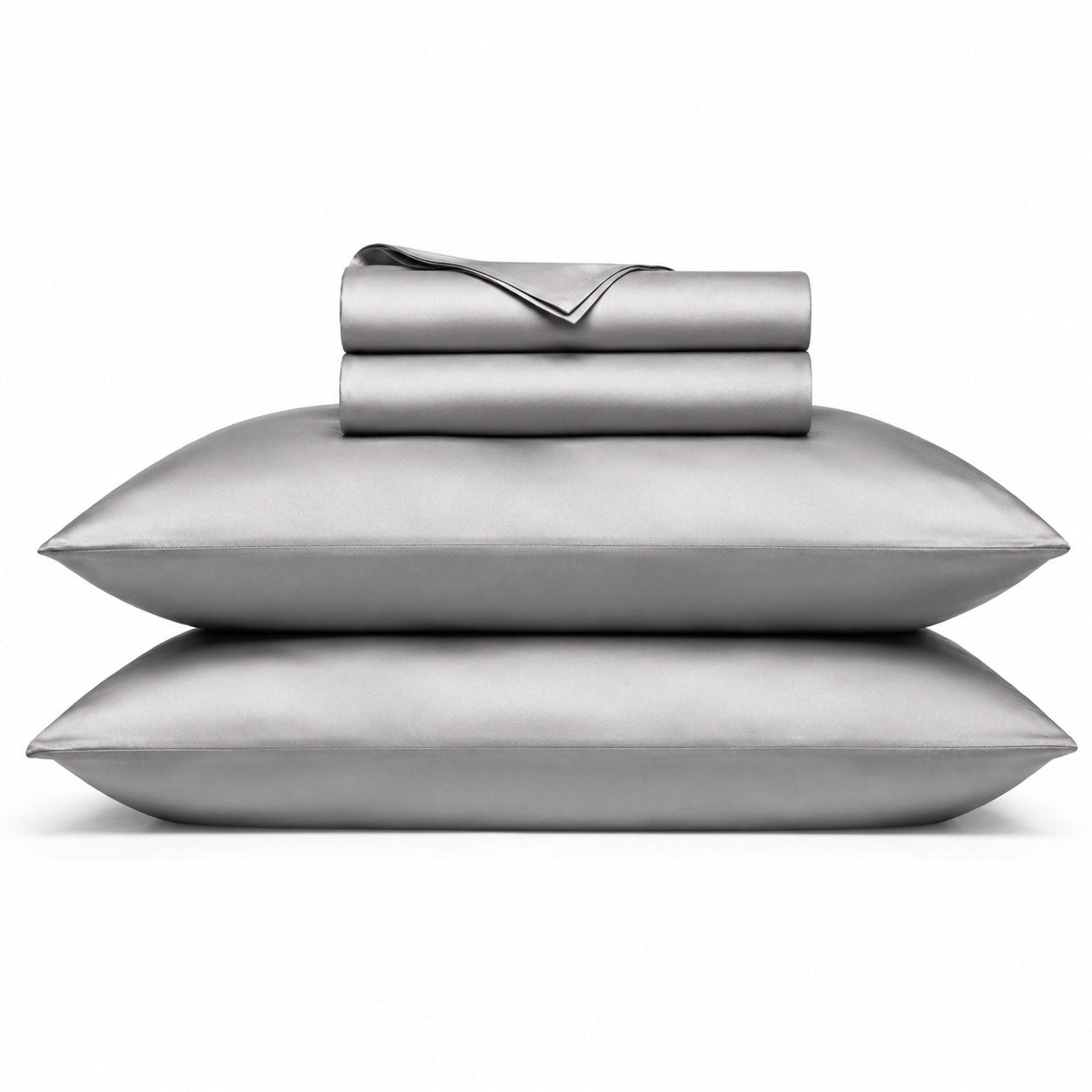 Silver 100% bamboo viscose sheet set, folded stack