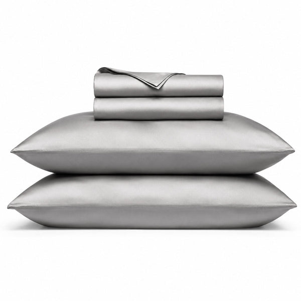 Silver 100% bamboo viscose sheet set, folded stack